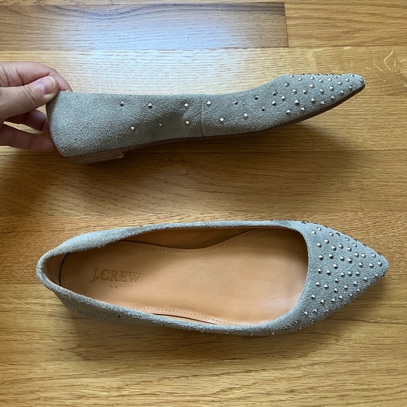 J.Crew Gray Suede Studded Pointed Toe Flats Size 7 - Picture 8 of 9